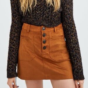 ZARA Faux Suede Brown High Waisted Button Up Mini Skirt - Size S